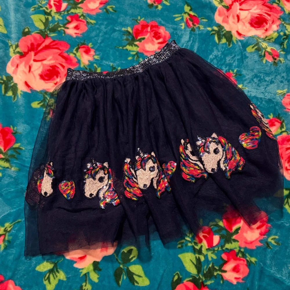Winnie Couture Navy Unicorn Embroidered Skirt